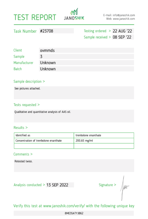 Trenbolone Enanthate 200mg (client test)